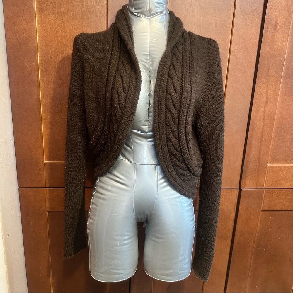 Crop cableknit cardigan chocolate brown